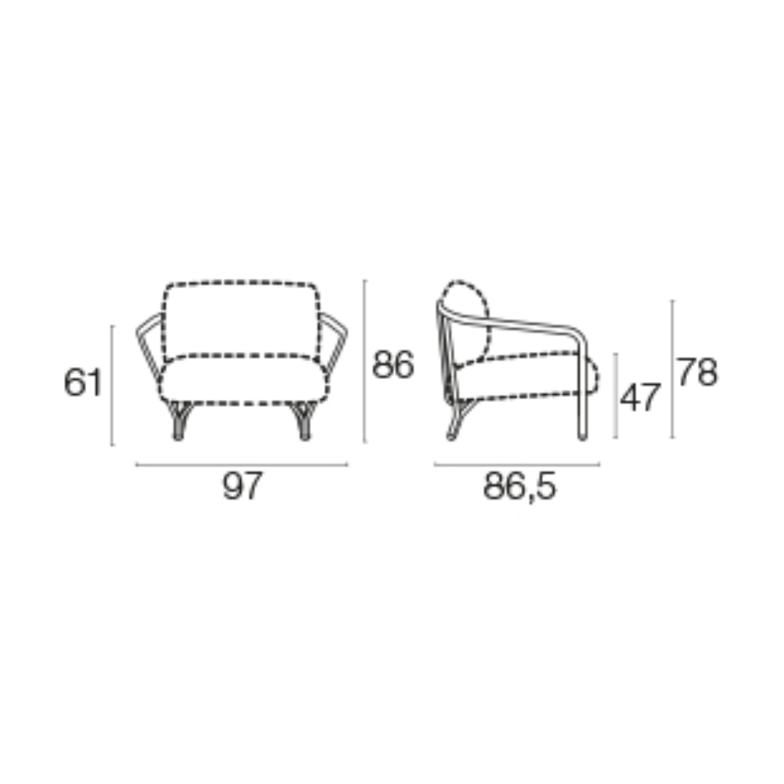 Angel Sillón de Emu - dimensiones